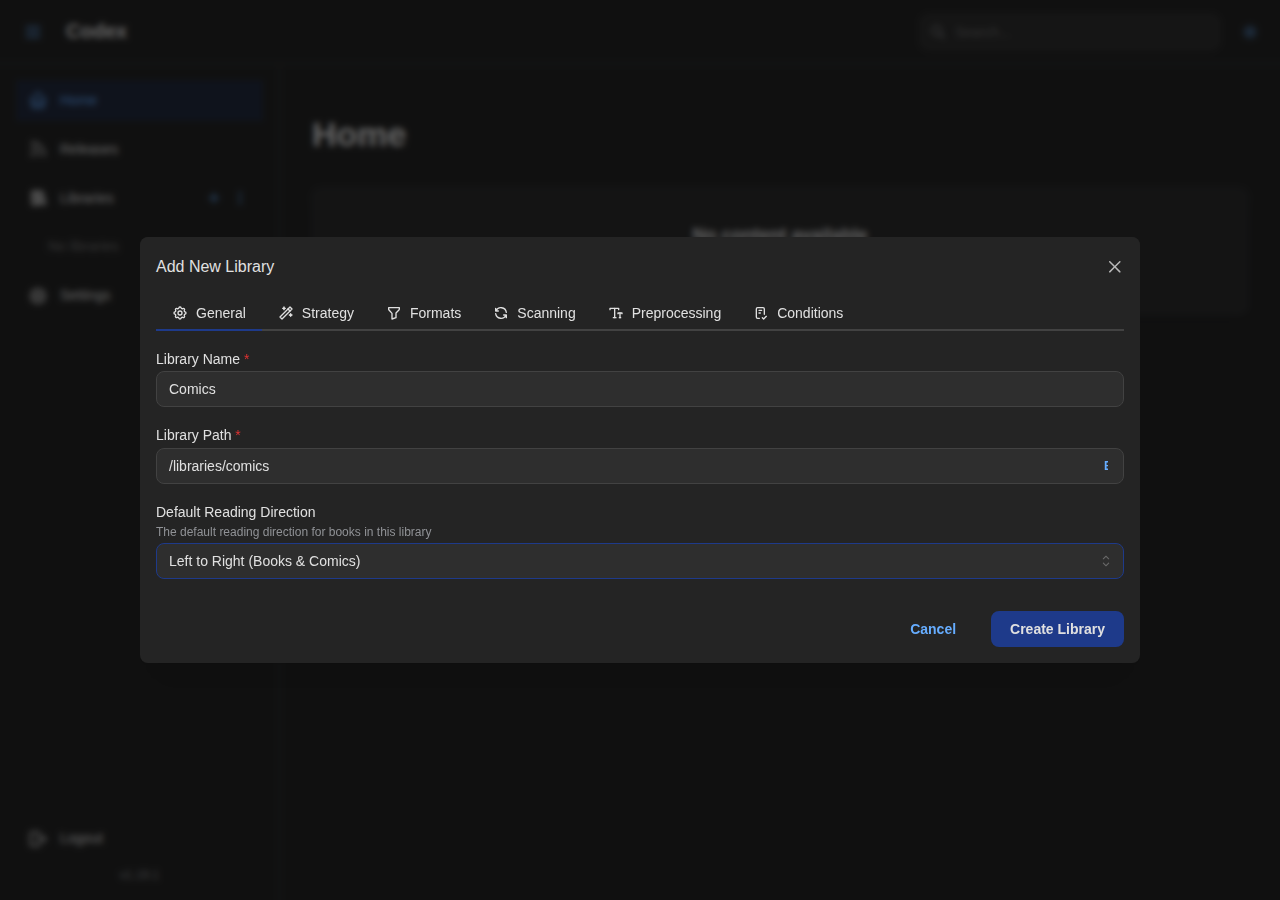 Add Library - General Settings