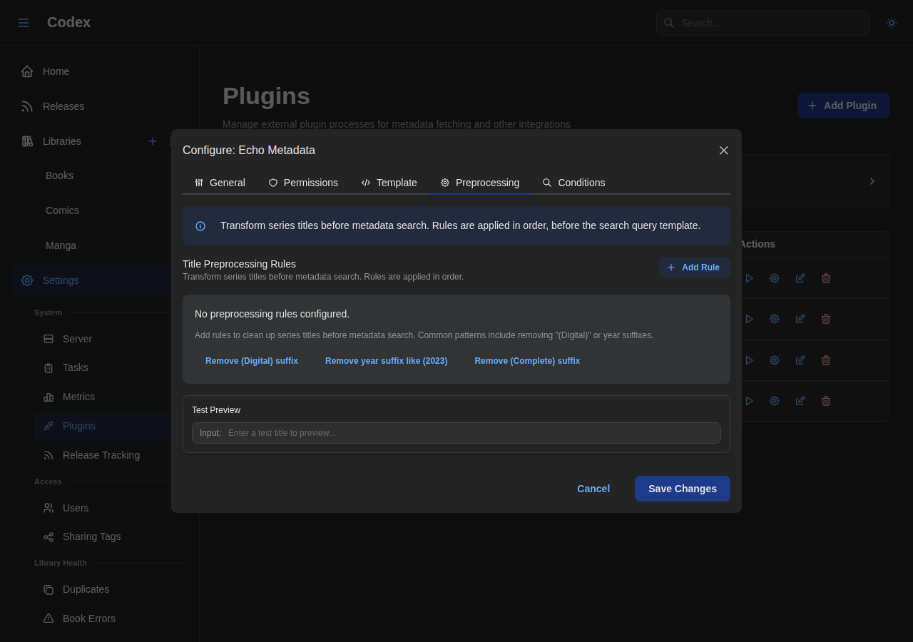 Config Modal - Preprocessing