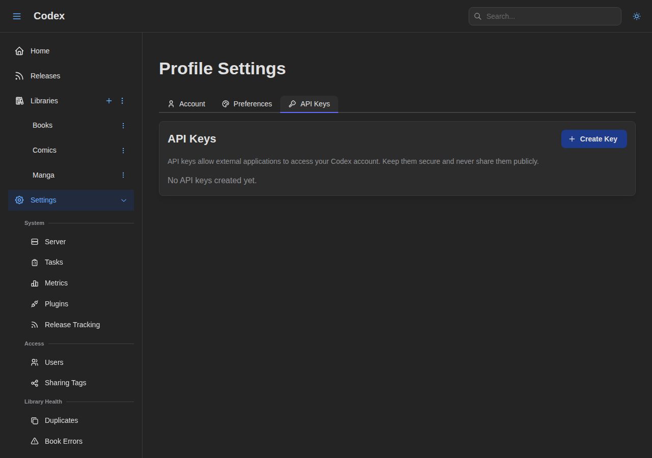 Profile - API Keys