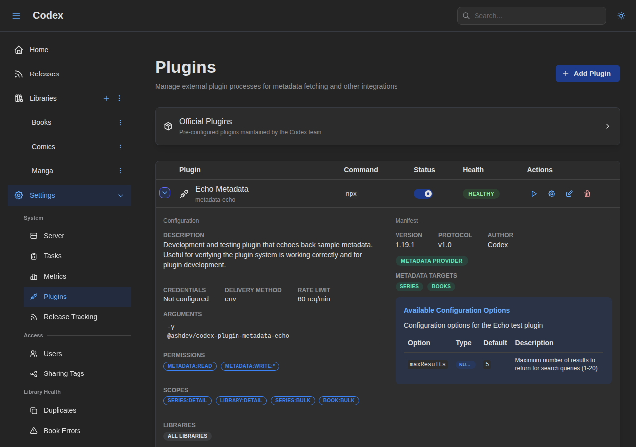 Plugin Settings - Expanded Details